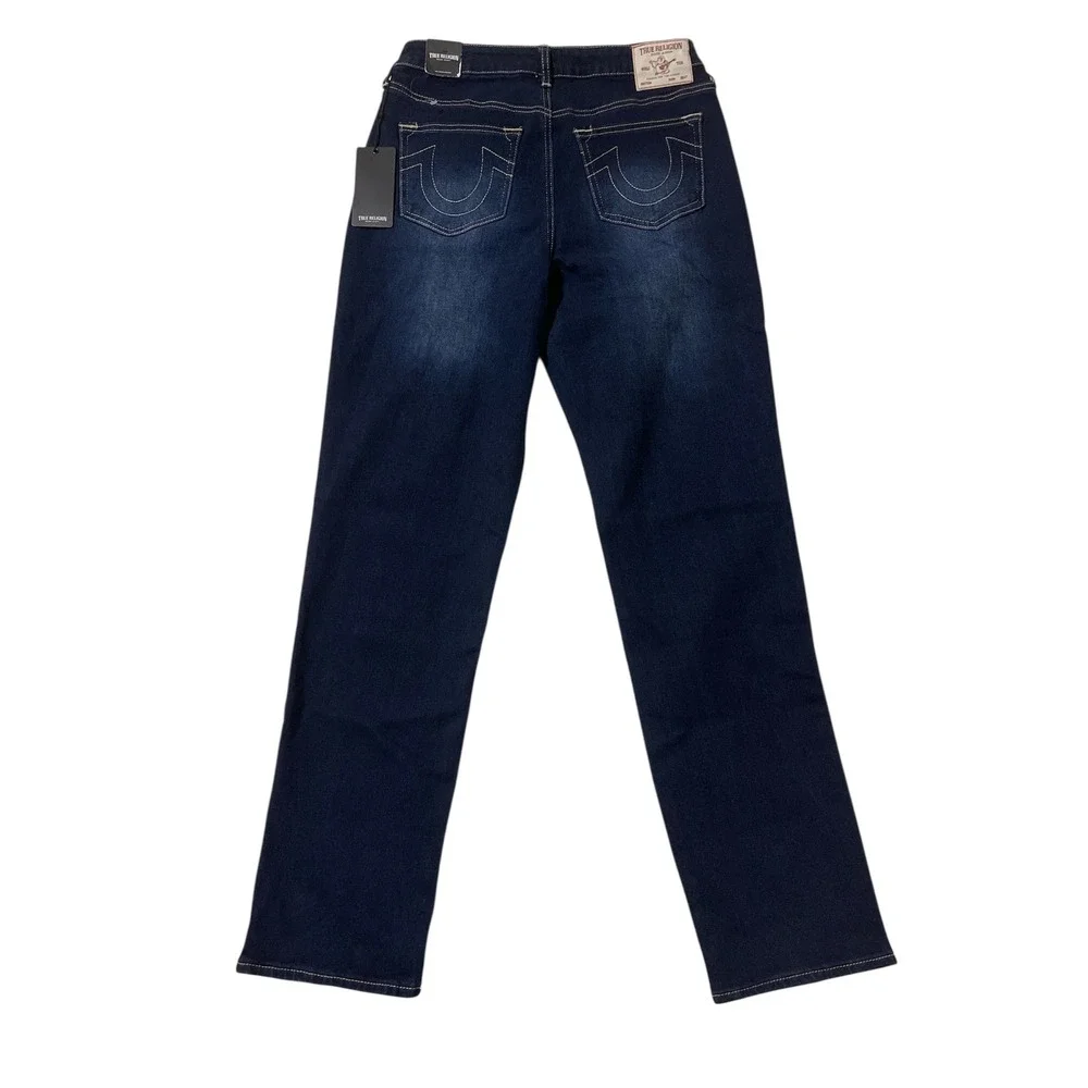 True Religion Sarah High Rise Straight Jeans Dark Mahogany Wood Wash Size 30 New
